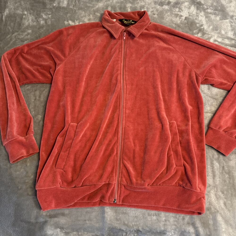 Vintage Silver Fox Size Large Jacket Velvet Velour Zip Up Rose Color